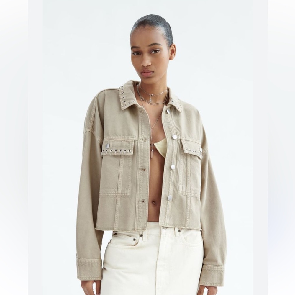 Zara Pierced Tan Denim Jacket